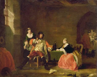 Macheath kapitány, akit Polly és Lucy a "Koldusoperában", 1826